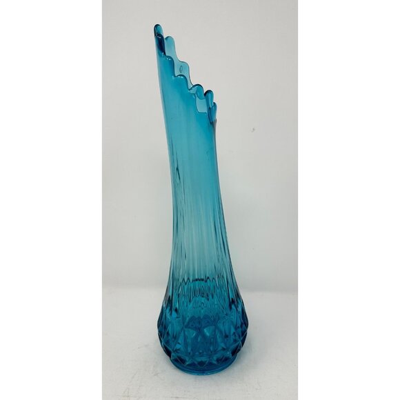 L.E. SMITH NESTING TRIANGLE 14.5" Swung Vase #1153 PEACOCK BLUE Fayette Glass - Picture 4 of 11